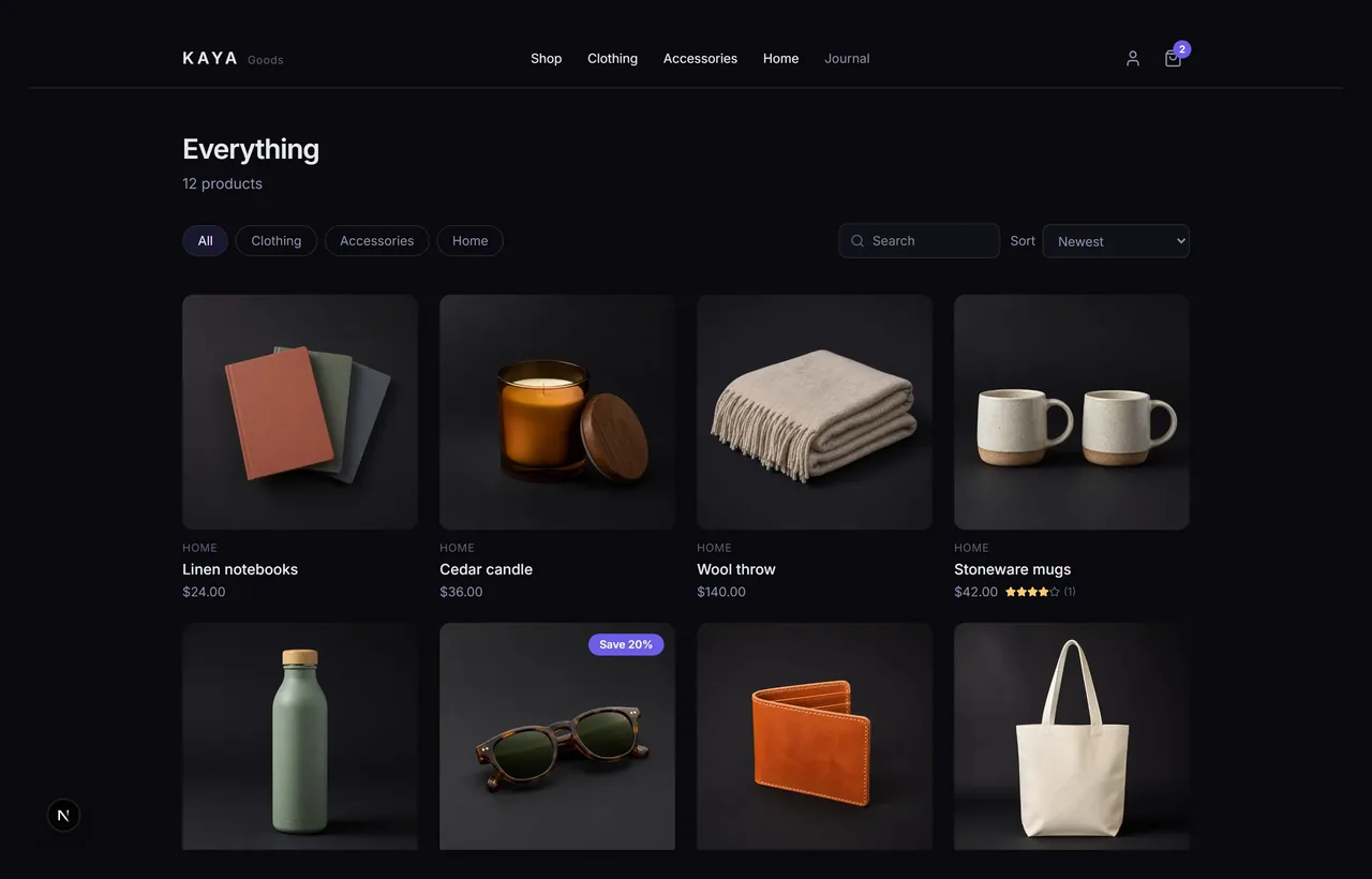 The catalogue, filtered and searched.