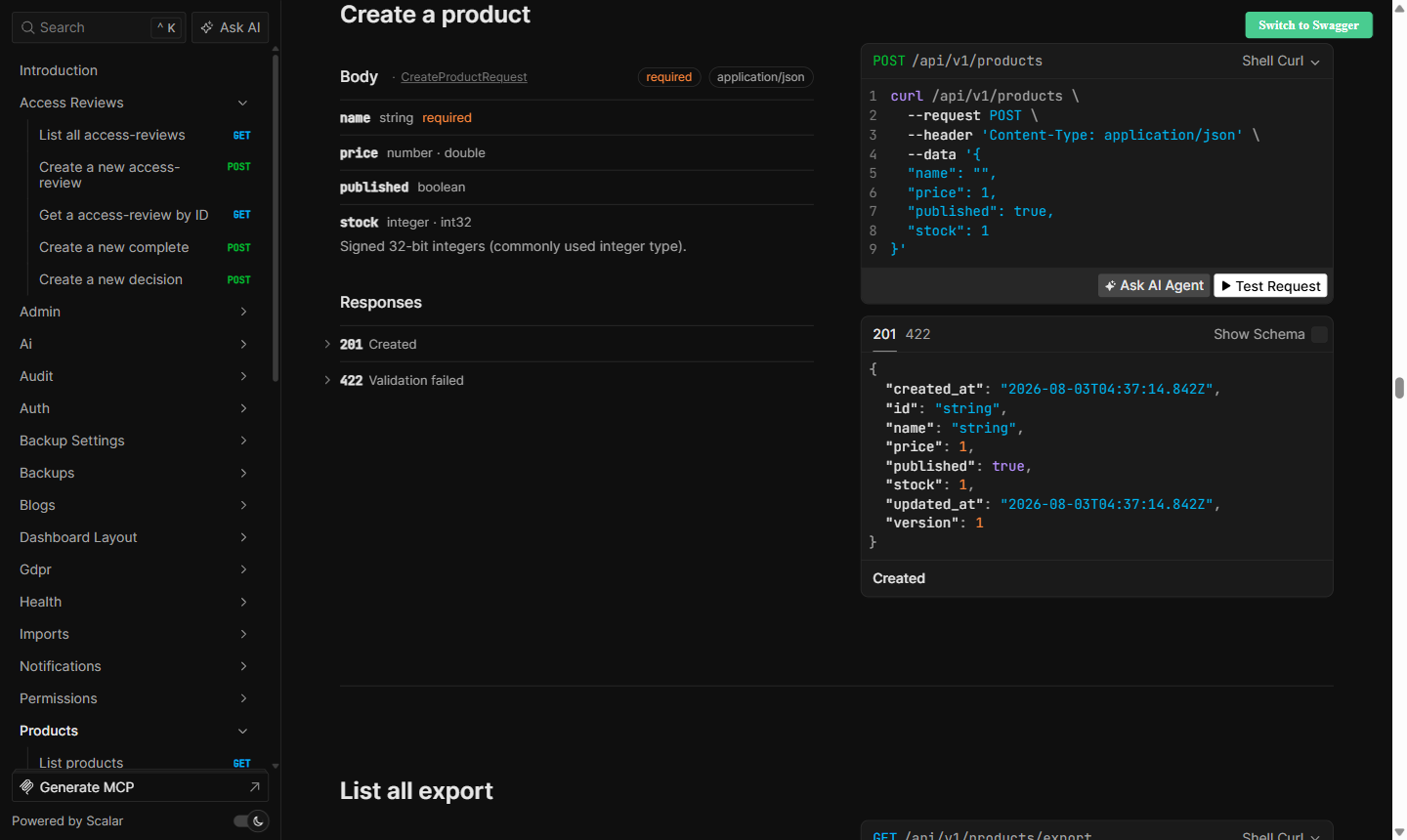 Generated API reference