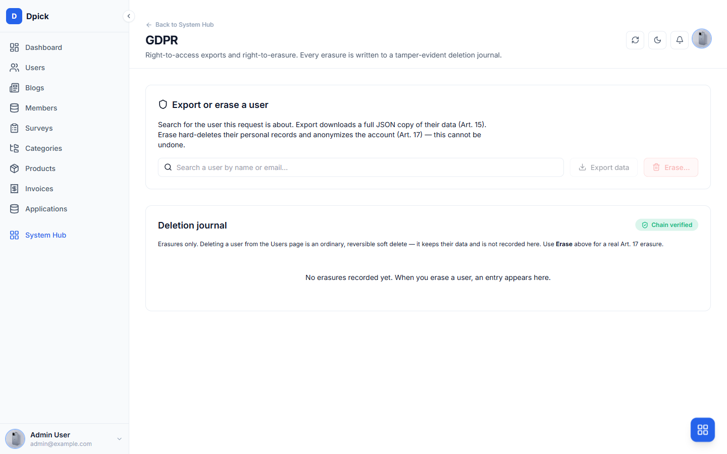 GDPR: Article 15 and Article 17, as buttons
